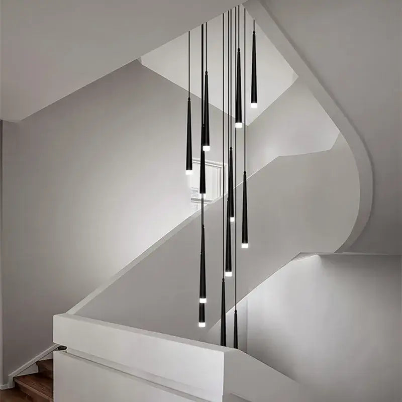 Modern loft black led stair chandelier living room pendant light