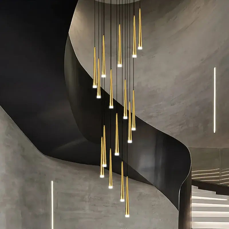 Modern loft black led stair chandelier living room pendant light