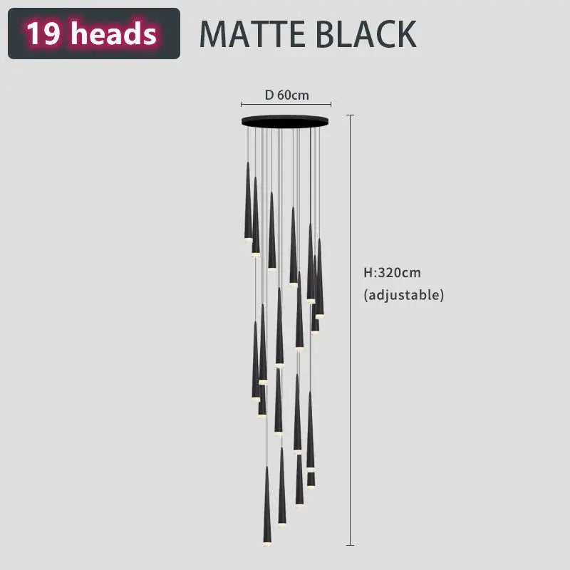 Modern loft black led stair chandelier living room pendant light