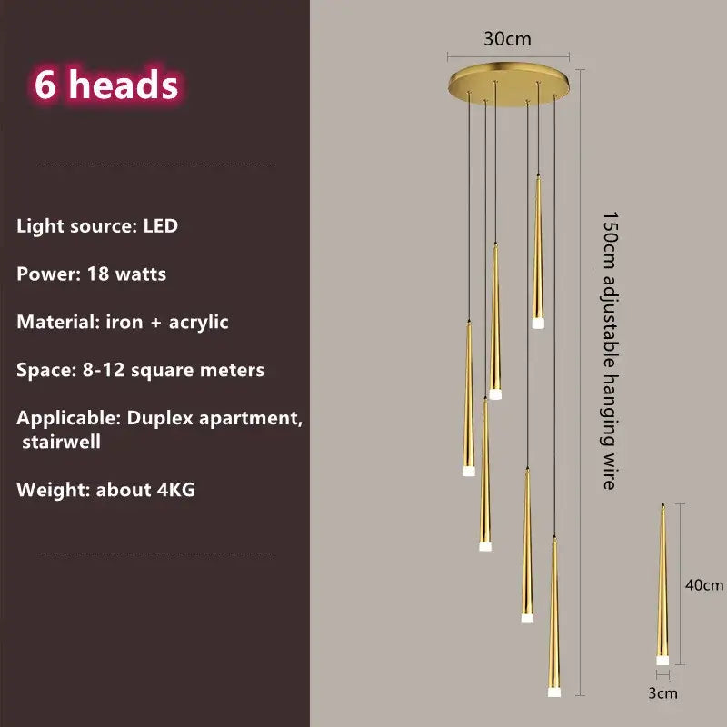 Modern loft black led stair chandelier living room pendant light