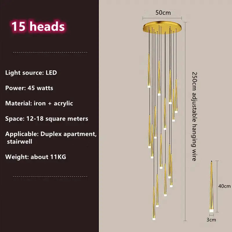 Modern loft black led stair chandelier living room pendant light