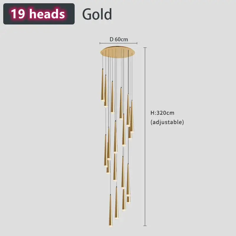 Modern loft black led stair chandelier living room pendant light