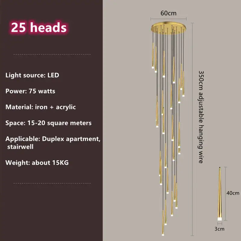 Modern loft black led stair chandelier living room pendant light