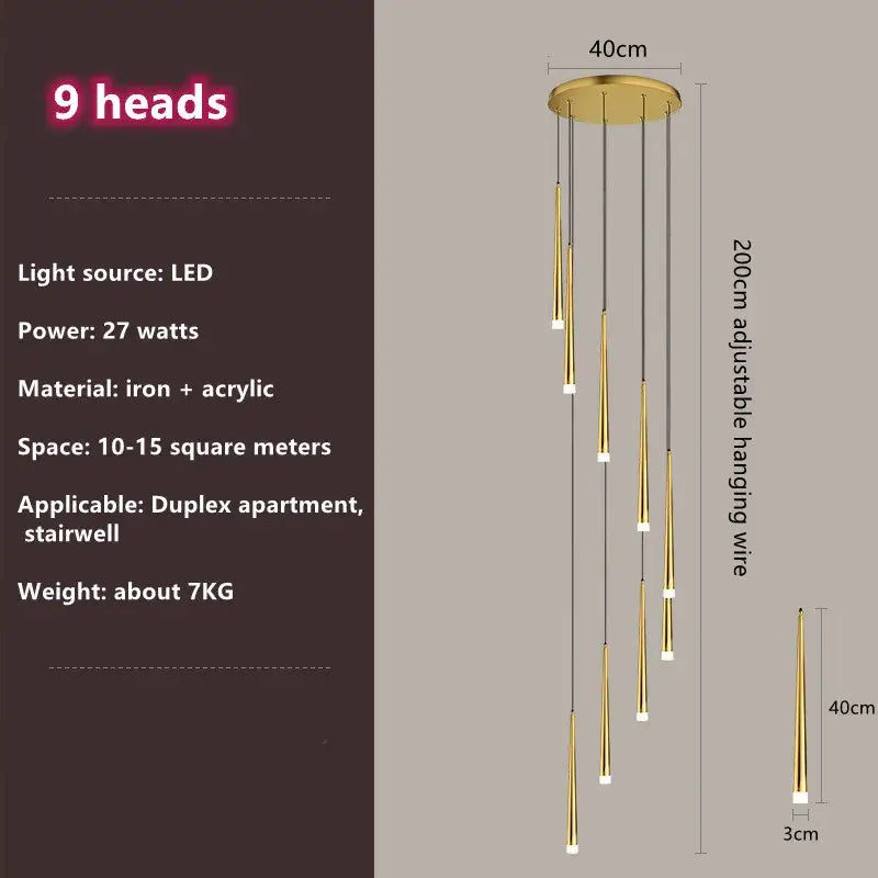 Modern loft black led stair chandelier living room pendant light