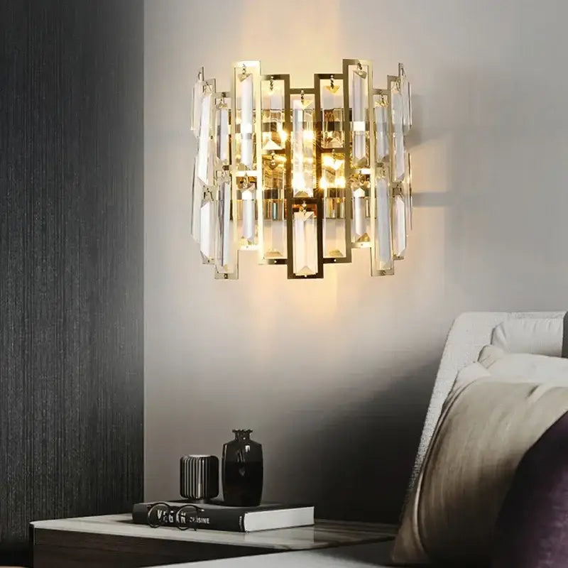 Modern luxury black crystal led wall lamp for living room