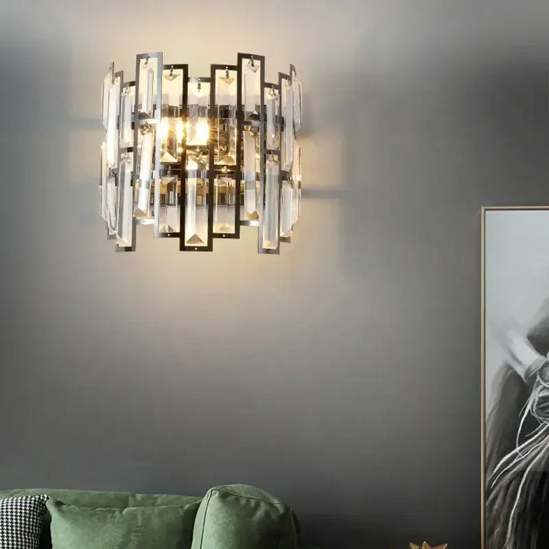 Modern luxury black crystal led wall lamp for living room