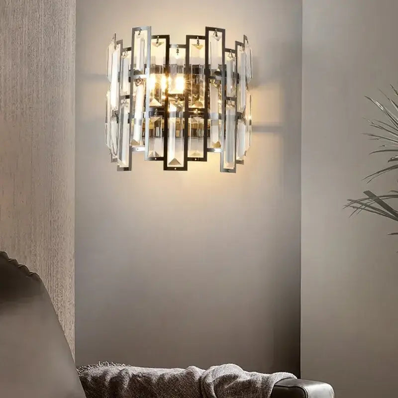 Modern luxury black crystal led wall lamp for living room