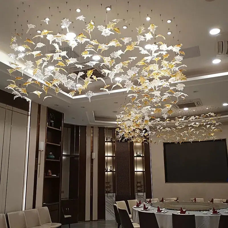 Modern luxury glass high ceiling led chandelier living room