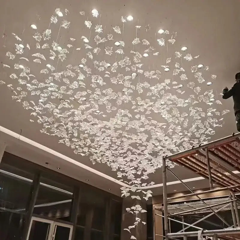 Modern luxury glass high ceiling led chandelier living room