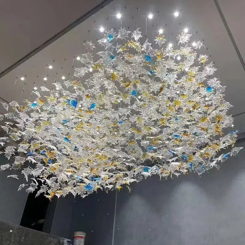 Modern luxury glass high ceiling led chandelier living room