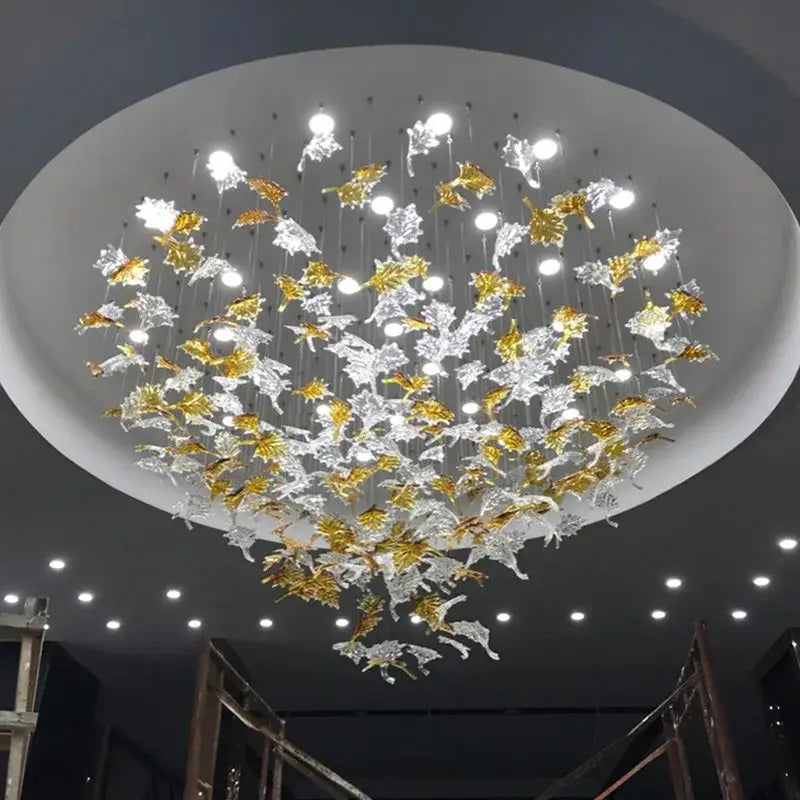 Modern luxury glass high ceiling led chandelier living room