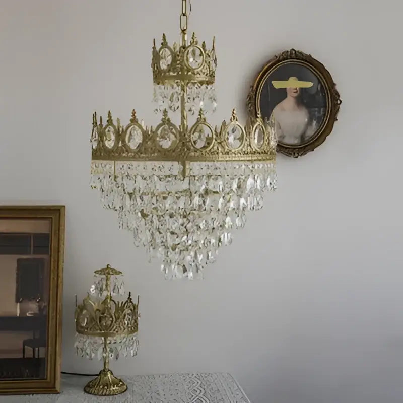 Modern luxury gold crystal crown chandelier living room light