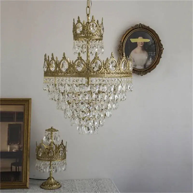 Modern luxury gold crystal crown chandelier living room light