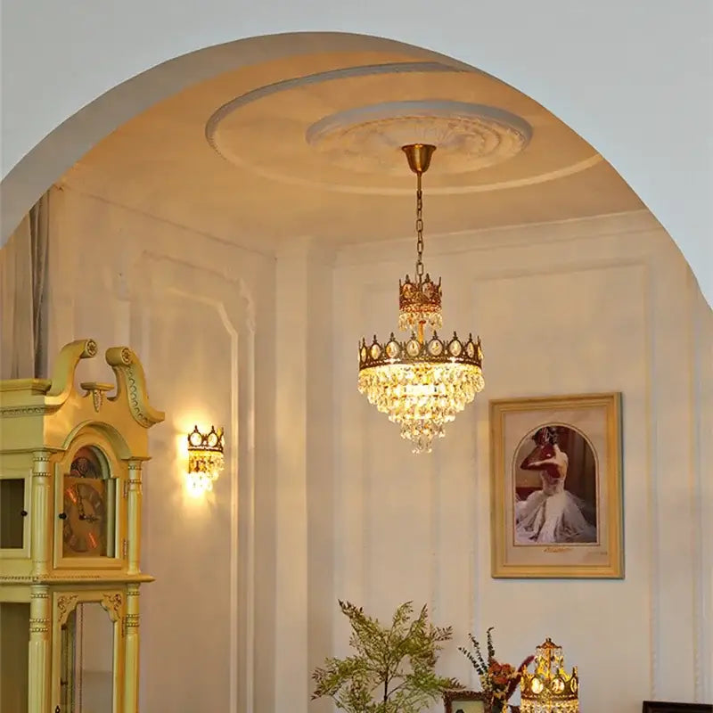 Modern luxury gold crystal crown chandelier living room light
