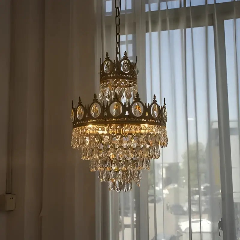 Modern luxury gold crystal crown chandelier living room light