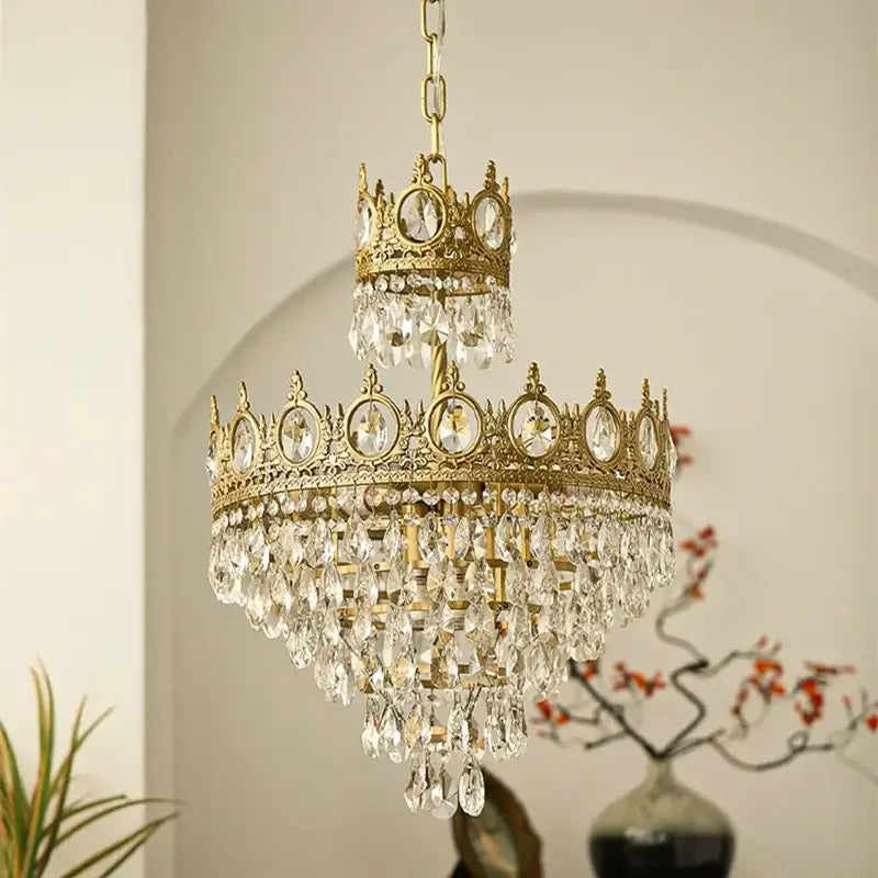 Modern luxury gold crystal crown chandelier living room light