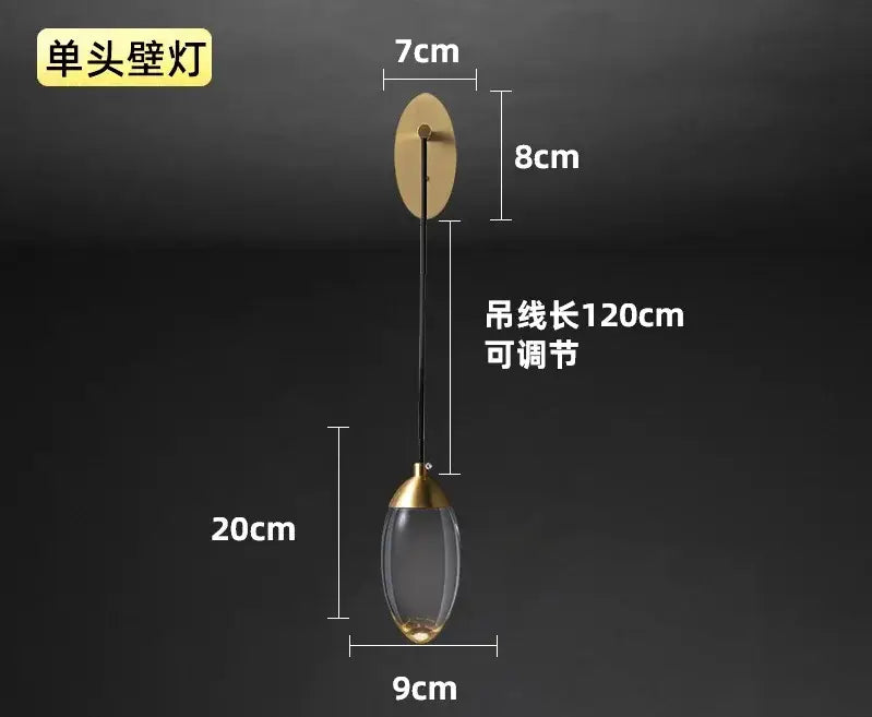 Modern luxury gold crystal led wall light bedroom sconce