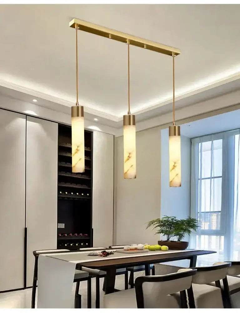 Modern marble and copper led pendant light for bedroom