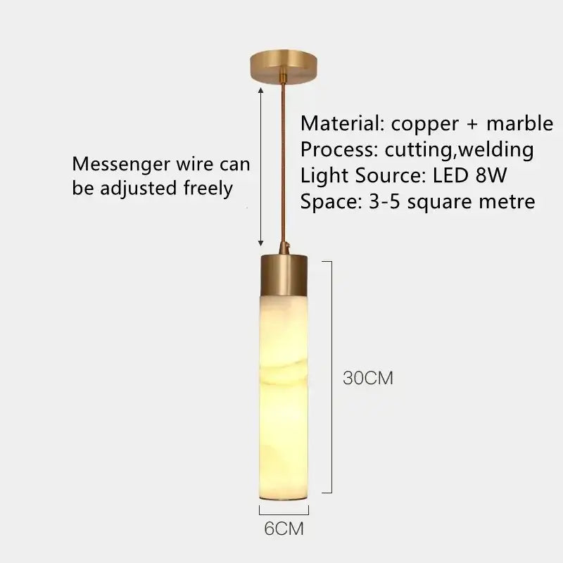 Modern marble and copper led pendant light for bedroom
