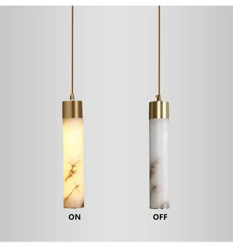 Modern marble and copper led pendant light for bedroom
