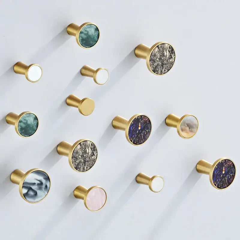 Modern marbled stone and brushed gold towel hook bathroom decor