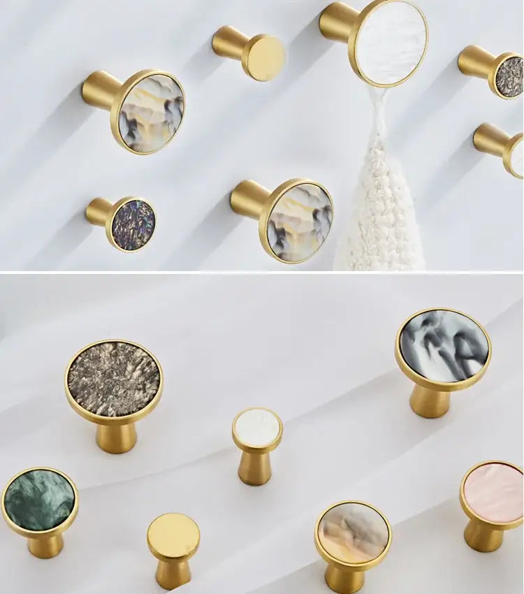 Modern marbled stone and brushed gold towel hook bathroom decor