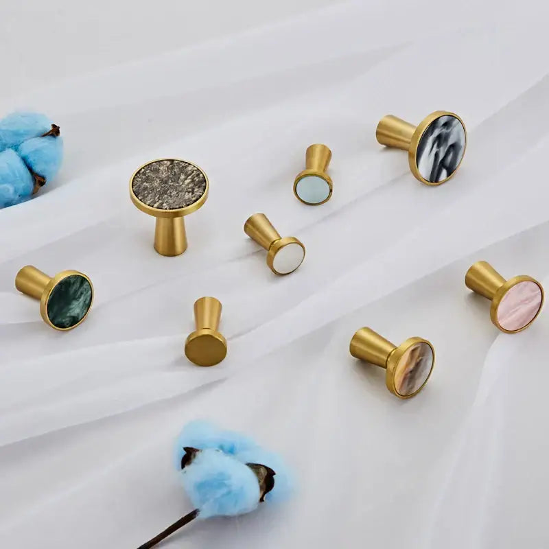 Modern marbled stone and brushed gold towel hook bathroom decor