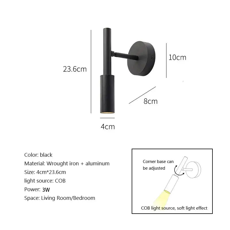 Modern matte black adjustable led wall lamp bedroom reading light