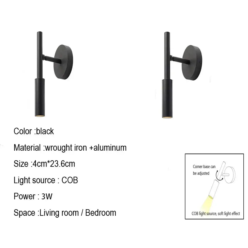 Modern matte black adjustable led wall lamp bedroom reading light