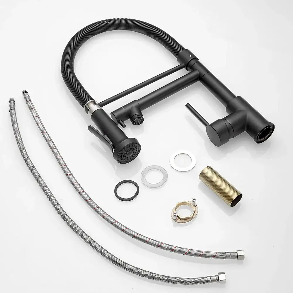 Modern matte black and brushed nickel spring kitchen faucet
