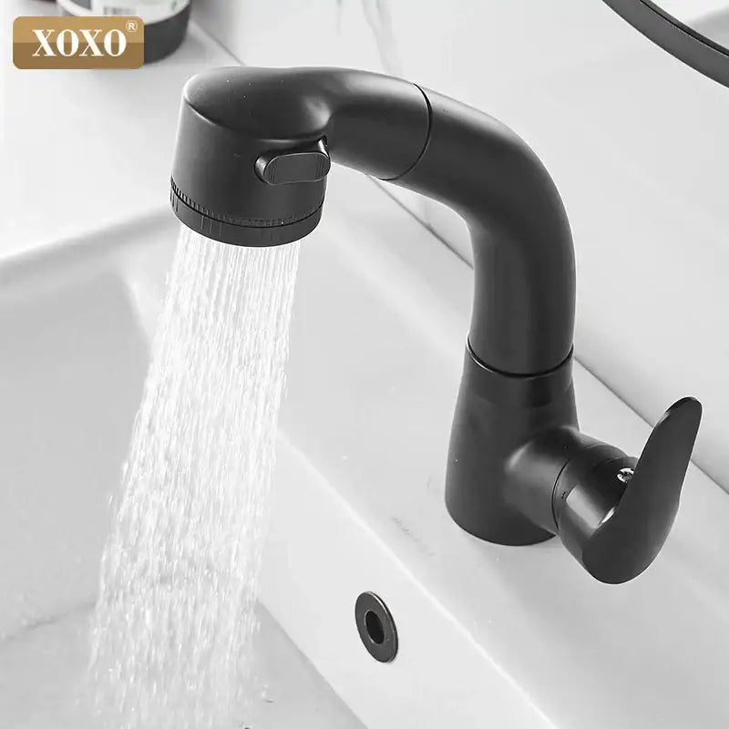 Modern matte black basin faucet kitchen pull out spray mixer tap