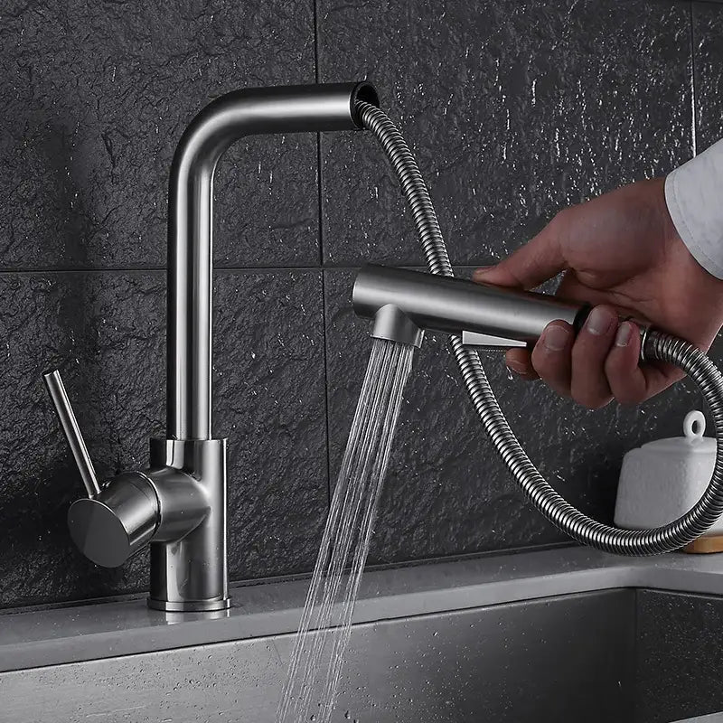 Modern matte black brass brushed nickel kitchen faucet pull out spray