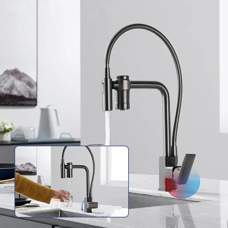 Modern matte black brass flexible 3 way kitchen filter tap mixer