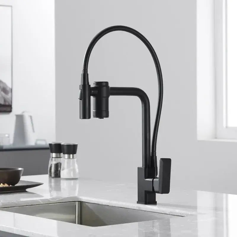 Modern matte black brass flexible 3 way kitchen filter tap mixer