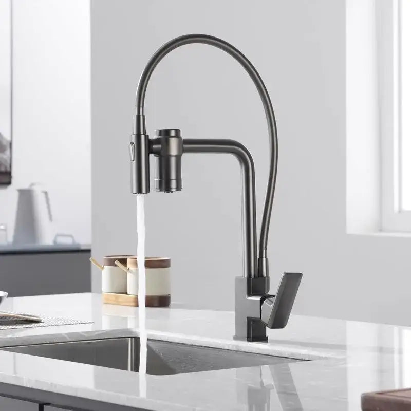 Modern matte black brass flexible 3 way kitchen filter tap mixer