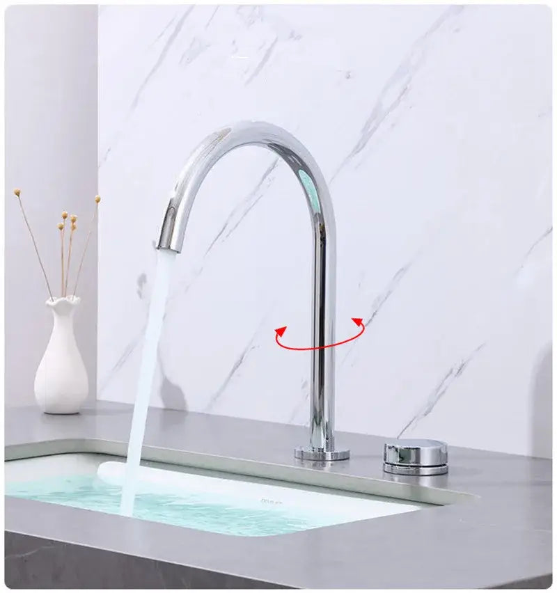 Modern matte black & brushed gold basin faucet kitchen 360 rotation