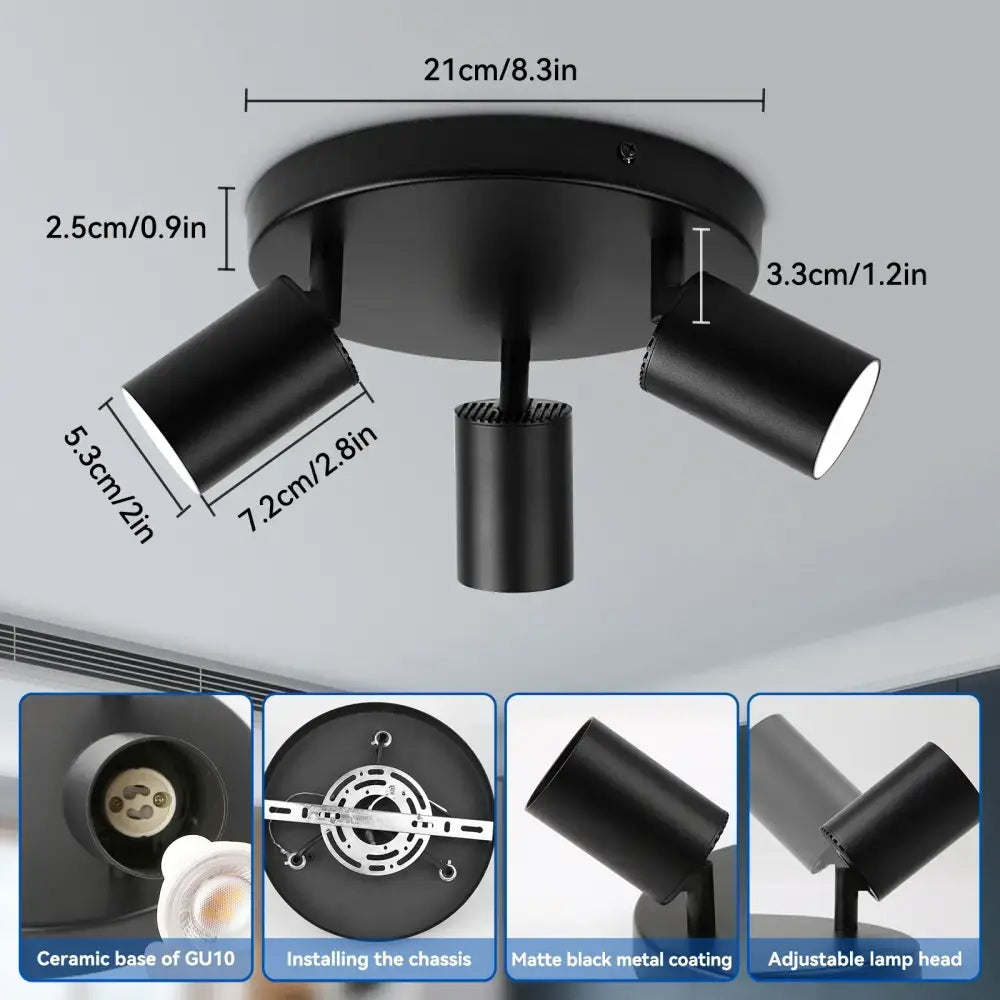 Modern matte black gu10 led ceiling light for dining rooms