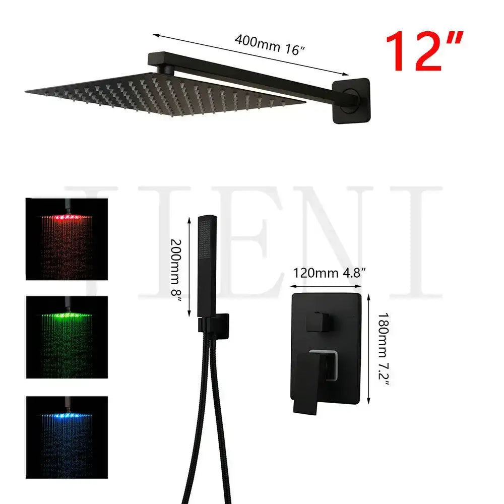 Modern matte black led shower faucet set bathroom rain head