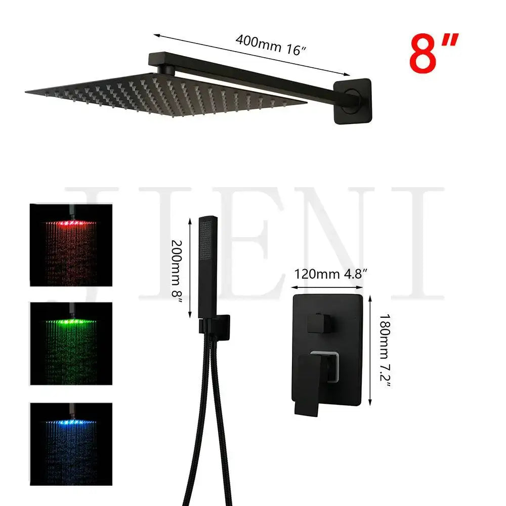 Modern matte black led shower faucet set bathroom rain head