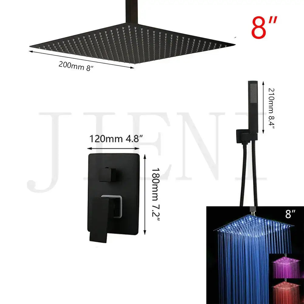 Modern matte black led shower faucet set bathroom rain head