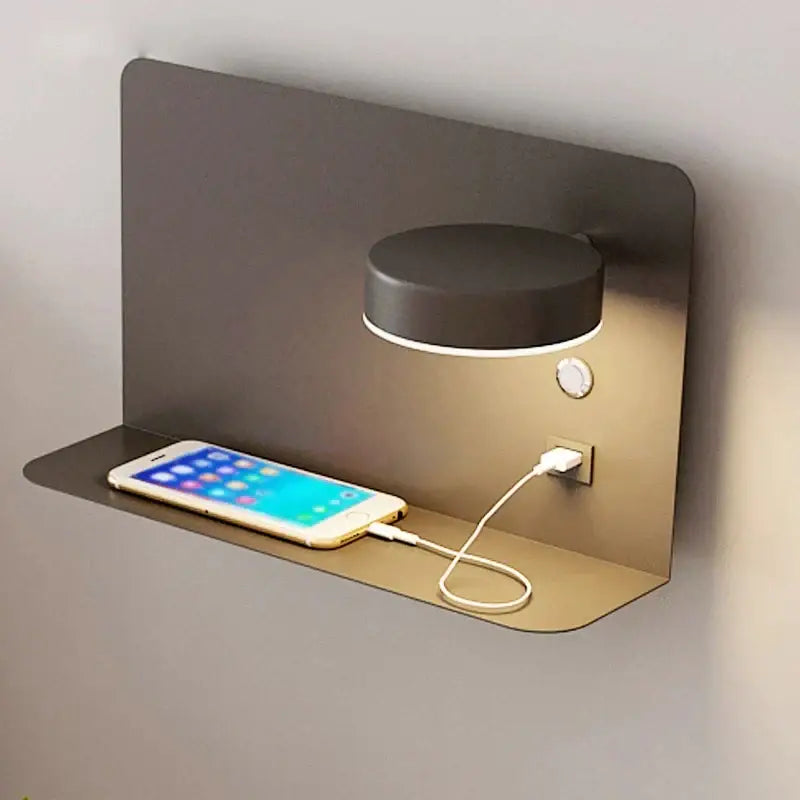 Modern matte black led wall lights with usb port bedroom shelf
