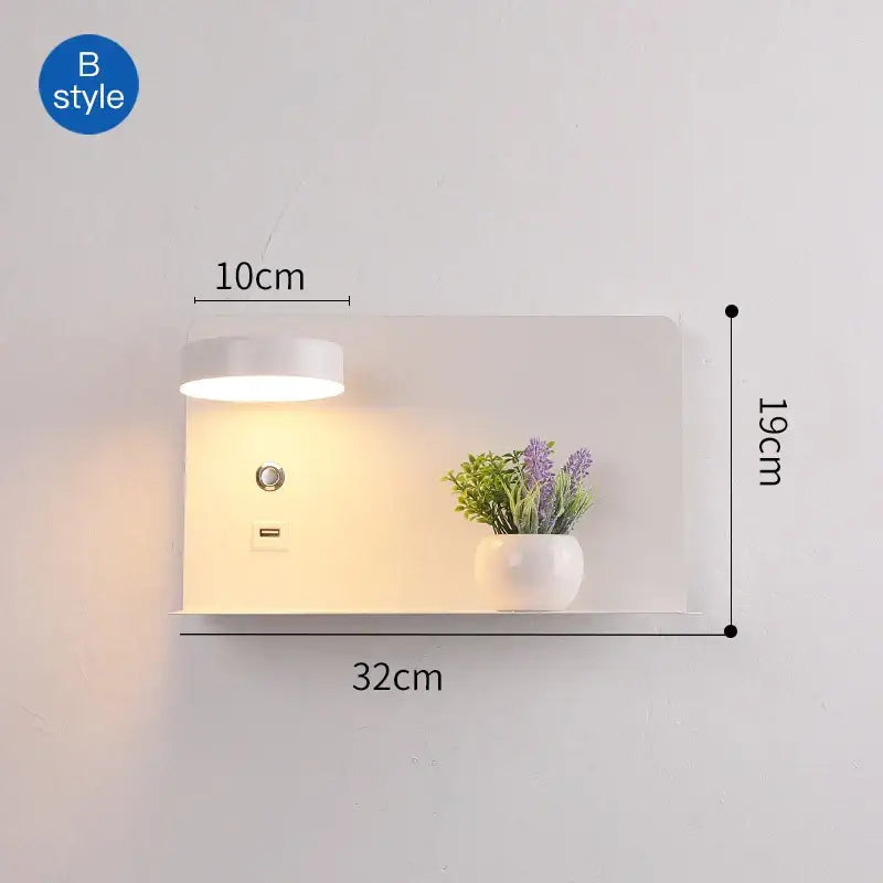 Modern matte black led wall lights with usb port bedroom shelf