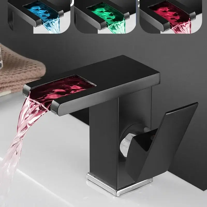 Modern matte black led waterfall basin faucet bathroom mixer tap