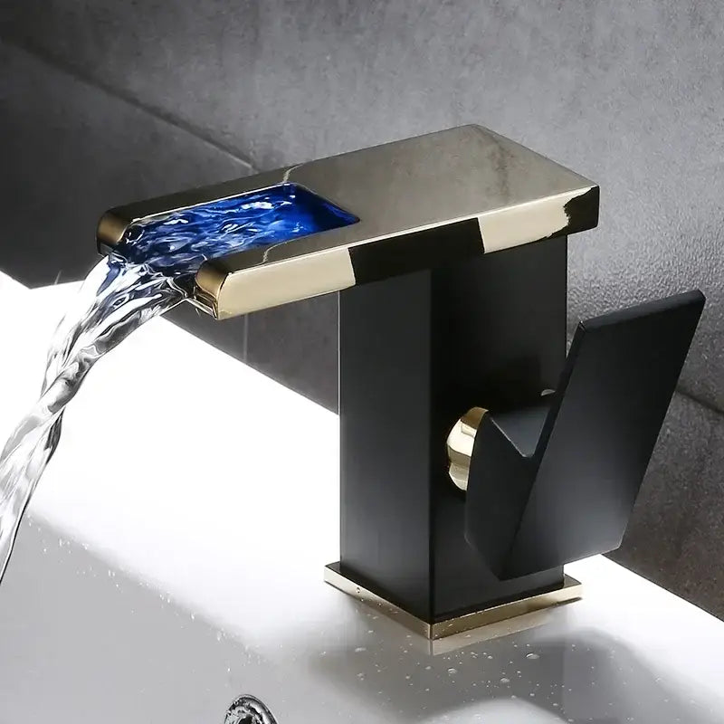 Modern matte black led waterfall basin faucet bathroom mixer tap