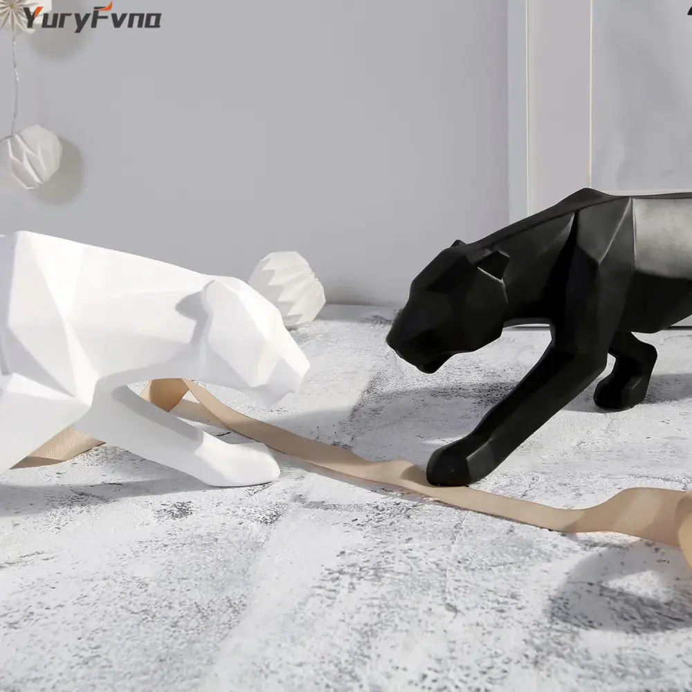 Modern matte black leopard geometric resin statue living room decor