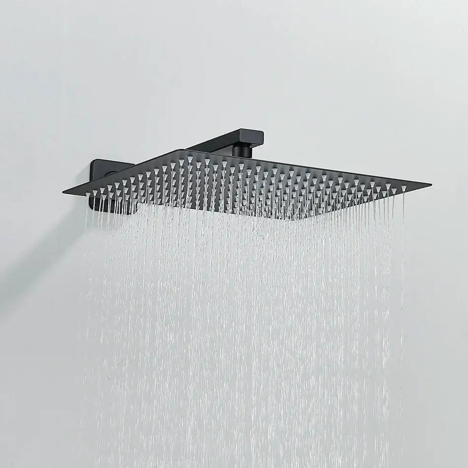 Modern matte black luxury rain shower head with wall arm bathroom