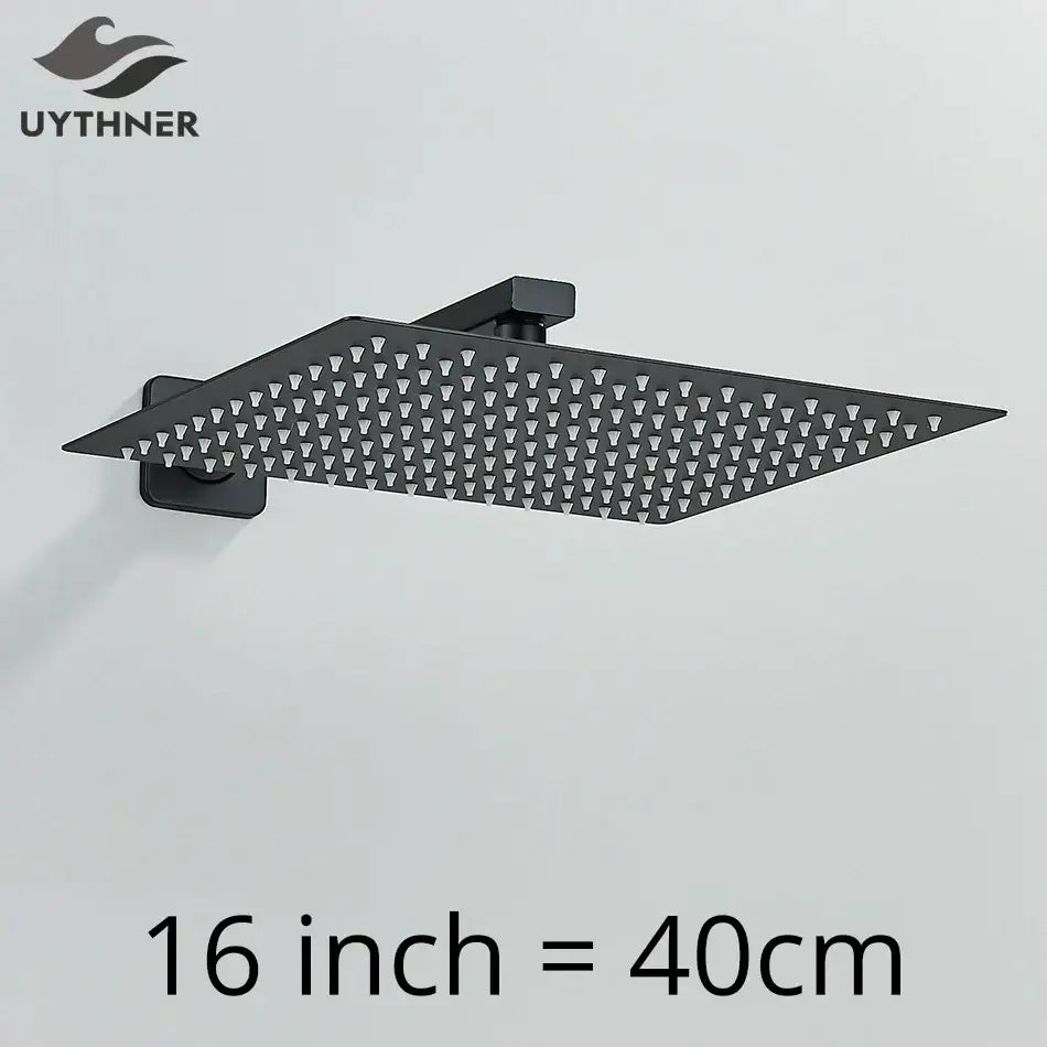 Modern matte black luxury rain shower head with wall arm bathroom