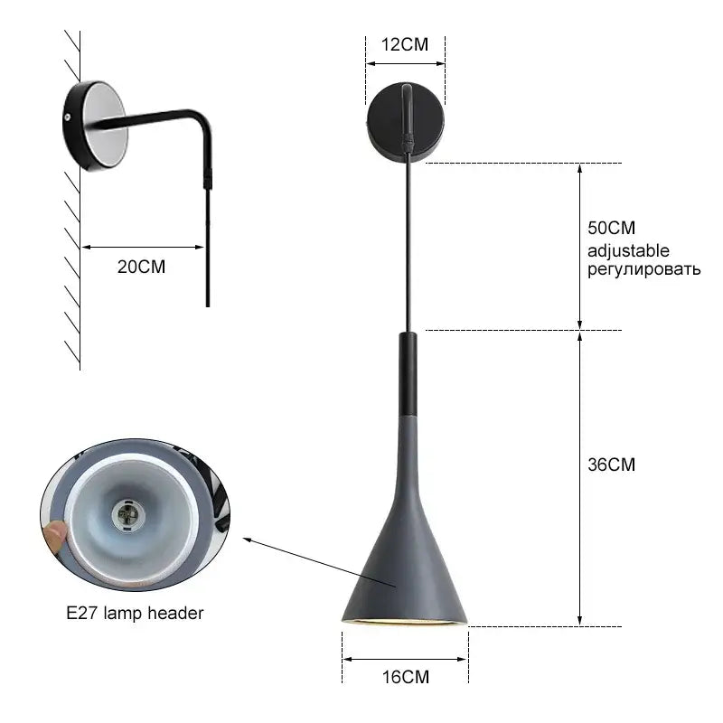 Modern matte black nordic led wall light bedroom reading sconce