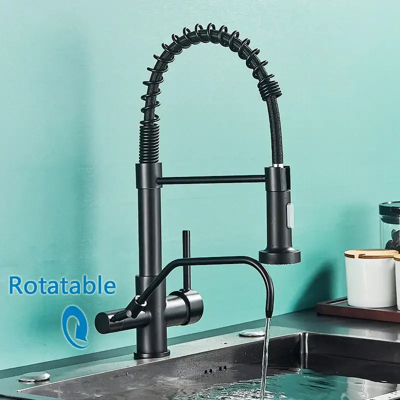 Modern matte black pull down pure water kitchen faucet