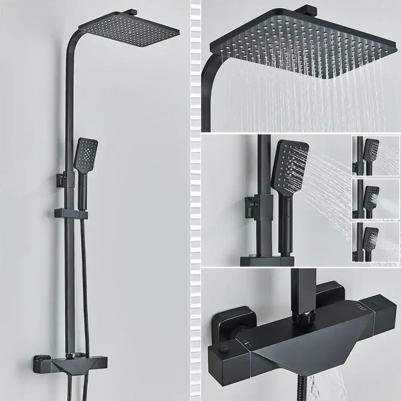 Modern matte black rain shower faucet set bathroom wall mount